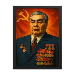 Leonid Brezhnev framed print on a plain backdrop in size 18"x24".