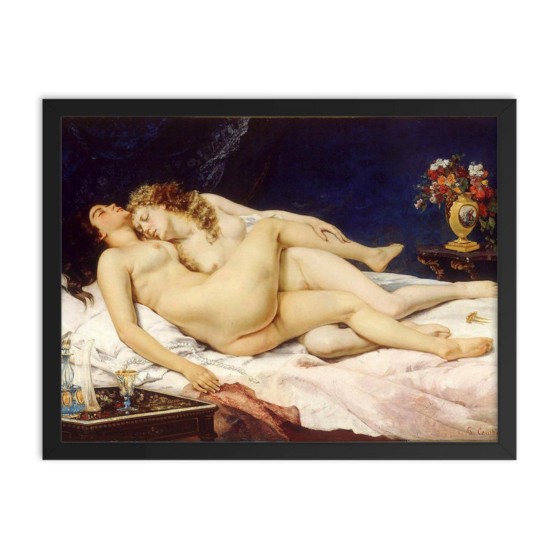 Les Deux Amies by Gustave Courbet, 1866 framed print on a plain backdrop in size 18