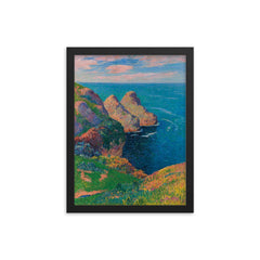 Les Falaises au Bord de la Mer by Henry Moret framed print on a plain backdrop in size 12"x16".