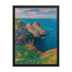Les Falaises au Bord de la Mer by Henry Moret framed print on a plain backdrop in size 18"x24".