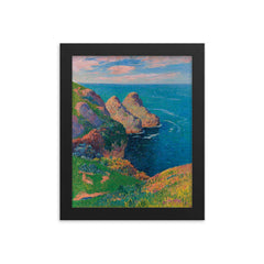 Les Falaises au Bord de la Mer by Henry Moret framed print on a plain backdrop in size 8"x10".