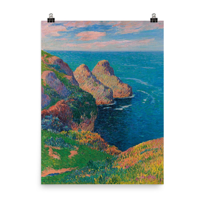 Les Falaises au Bord de la Mer by Henry Moret poster on a plain backdrop in size 8