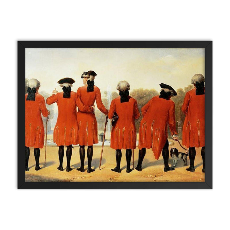 Les Gentilshommes du Duc d’Orléans dans l’habit de Saint-Cloud by Henri Félix Emmanuel Philippoteaux, 1839 framed print on a plain backdrop in size 18