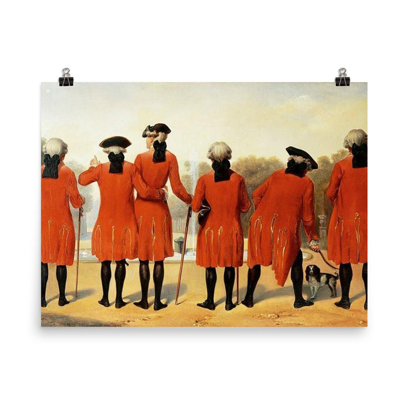Les Gentilshommes du Duc d’Orléans dans l’habit de Saint-Cloud by Henri Félix Emmanuel Philippoteaux, 1839 poster on a plain backdrop in size 8