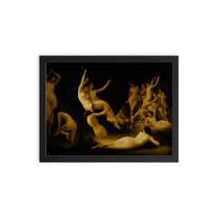 Les Nymphes by Luis Ricardo Falero, 1878 framed print on a plain backdrop in size 12"x16".