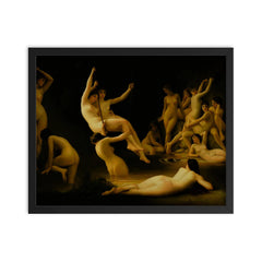 Les Nymphes by Luis Ricardo Falero, 1878 framed print on a plain backdrop in size 16"x20".