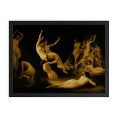 Les Nymphes by Luis Ricardo Falero, 1878 framed print on a plain backdrop in size 18"x24".