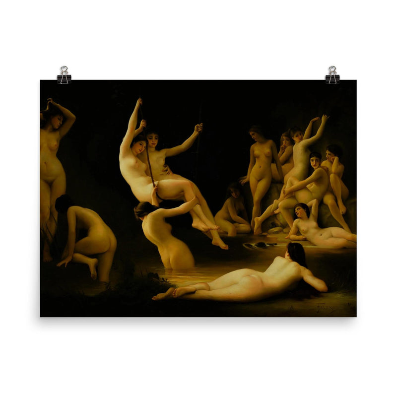 Les Nymphes by Luis Ricardo Falero, 1878 poster on a plain backdrop in size 8