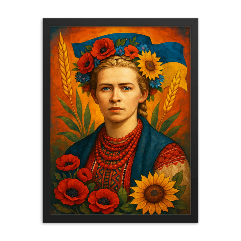 Lesya Ukrainka framed print on a plain backdrop in size 18