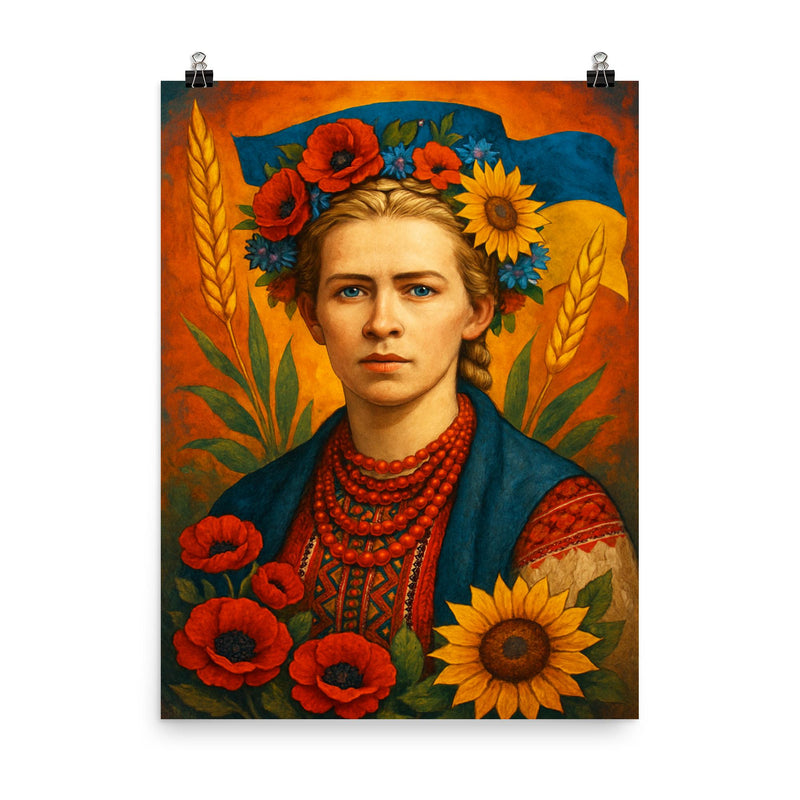Lesya Ukrainka poster on a plain backdrop in size 8