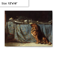 Let Him Rest by Briton Riviere metal print on a plain backdrop in size 12"x16".