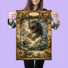 Leviathan rising beneath seventeenth century map margins poster 3