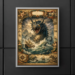 Leviathan rising beneath seventeenth century map margins poster 5