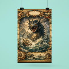Leviathan rising beneath seventeenth century map margins poster 6