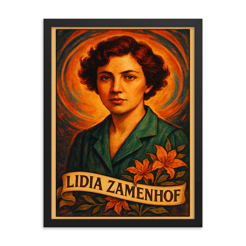 Lidia Zamenhof framed print on a plain backdrop in size 18