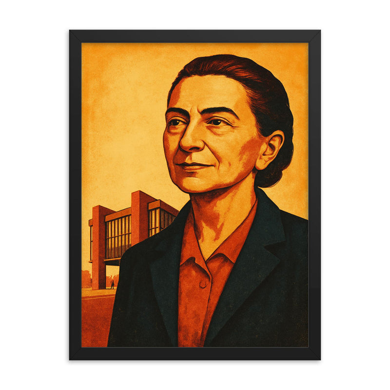 Lina Bo Bardi framed print on a plain backdrop in size 18