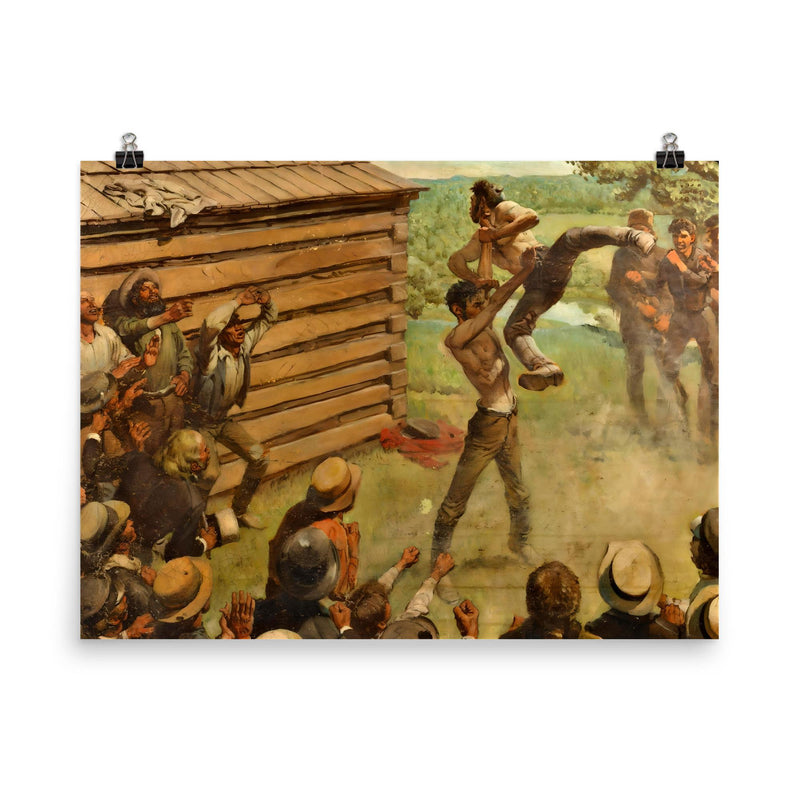 Lincoln Licks Armstrong Abraham Lincoln Wrestling by Harold Von Schmidt poster on a plain backdrop in size 8