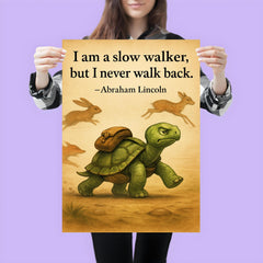 Lincoln quote slow walker determined turtle with backpack poster 3