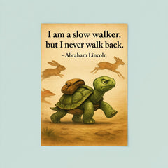Lincoln quote slow walker determined turtle with backpack poster 8