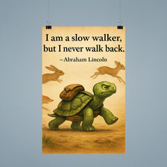 Lincoln quote slow walker determined turtle with backpack poster 9