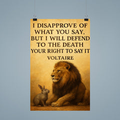 lion defending smaller animal quote defend right to speak poster 9
