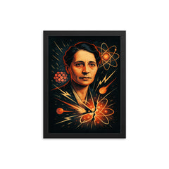 Lise Meitner by split atom sketches framed print on a plain backdrop in size 12"x16".