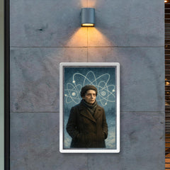 Lise Meitner in snowy exile with atom sketches poster 2