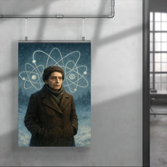 Lise Meitner in snowy exile with atom sketches poster 4