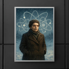 Lise Meitner in snowy exile with atom sketches poster 5