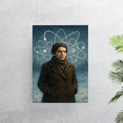 Lise Meitner in snowy exile with atom sketches poster 7