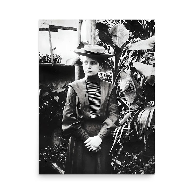 Lise Meitner poster on a plain backdrop in size 18