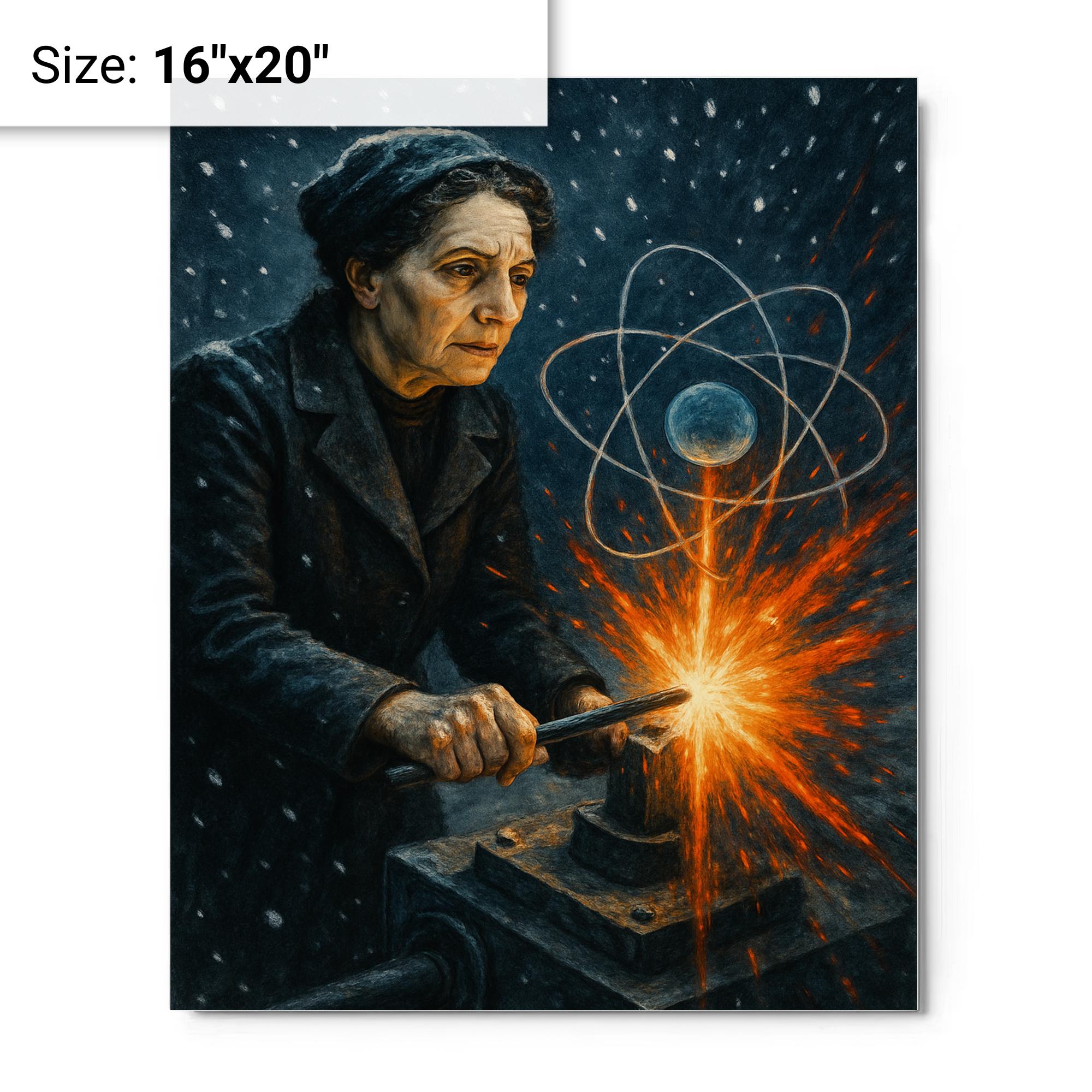 Lise Meitner Atom Splitting in Snowfall Metal Print Wall Art – Noveltees