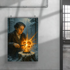 Lise Meitner splitting the atom in winter forest poster 4