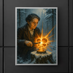 Lise Meitner splitting the atom in winter forest poster 5