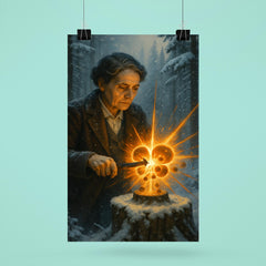 Lise Meitner splitting the atom in winter forest poster 6