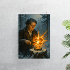 Lise Meitner splitting the atom in winter forest poster 7