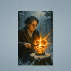 Lise Meitner splitting the atom in winter forest poster 9