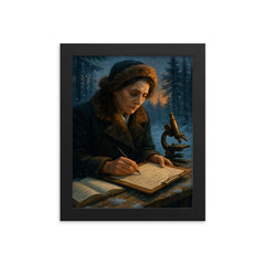Lise Meitner winter exile calculating nuclear fission framed print on a plain backdrop in size 8"x10".