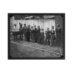 Little German Band Playing on the Streets of St. Louis, 1850 framed print on a plain backdrop in size 16"x20".