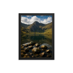 Llyn Idwal and Devil's Kitchen Wales framed print on a plain backdrop in size 12"x16".