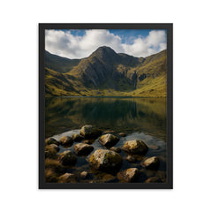 Llyn Idwal and Devil's Kitchen Wales framed print on a plain backdrop in size 16"x20".