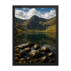 Llyn Idwal and Devil's Kitchen Wales framed print on a plain backdrop in size 18"x24".
