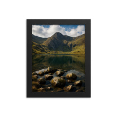 Llyn Idwal and Devil's Kitchen Wales framed print on a plain backdrop in size 8"x10".