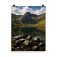 Llyn Idwal and Devil's Kitchen Wales poster on a plain backdrop in size 8"x10".