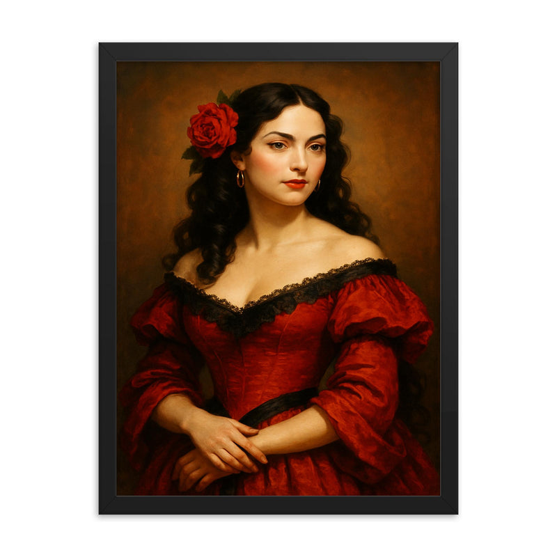 Lola Montez framed print on a plain backdrop in size 18