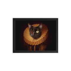 Lola, the Medieval One-Eyed Cat framed print on a plain backdrop in size 12"x16".