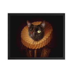 Lola, the Medieval One-Eyed Cat framed print on a plain backdrop in size 16"x20".