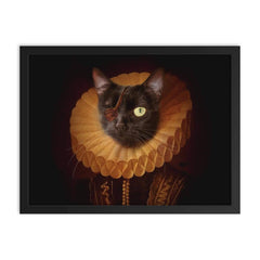 Lola, the Medieval One-Eyed Cat framed print on a plain backdrop in size 18"x24".