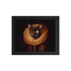 Lola, the Medieval One-Eyed Cat framed print on a plain backdrop in size 8"x10".