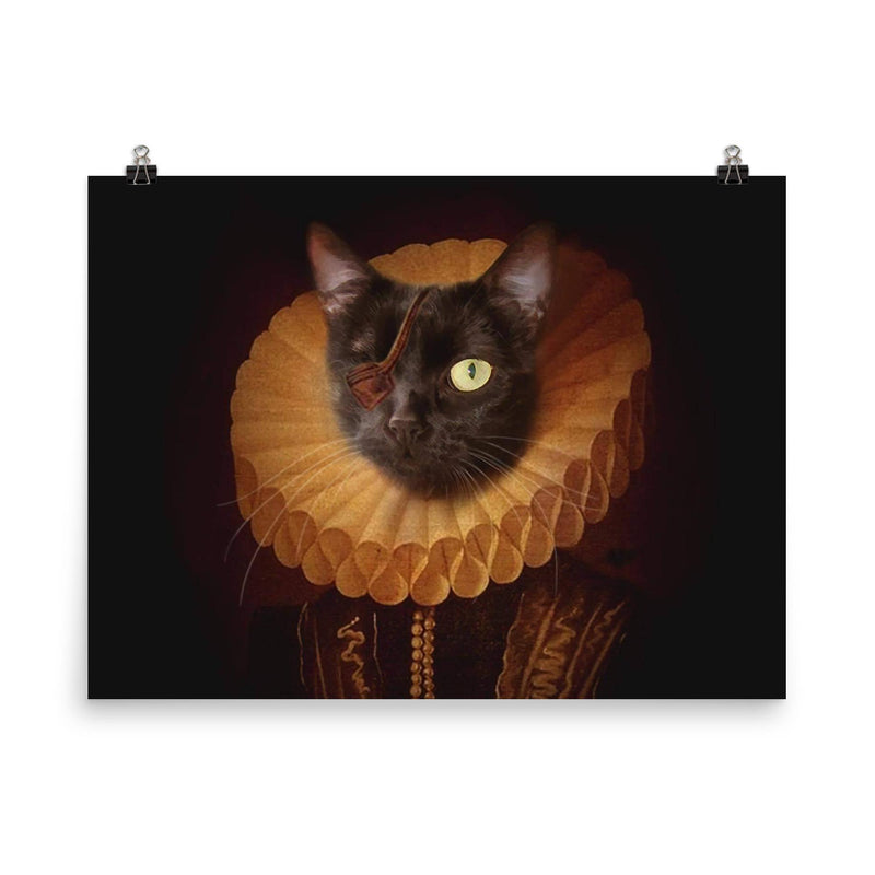 Lola, the Medieval One-Eyed Cat poster on a plain backdrop in size 8
